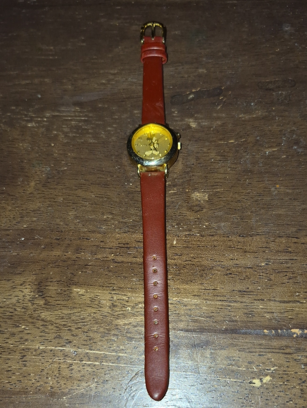 Disney Womens Watch Burgundy Strap Gold Case